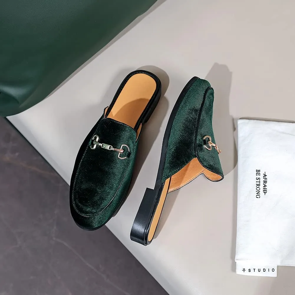 FLQL Mens Shoes Luxury Velvet Gold Buckle Slip-on Penny Loafers Casual Smoking Slippers Indoor Outdoor Sandals Black Size 7-13