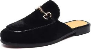 FLQL Mens Shoes Luxury Velvet Gold Buckle Slip-on Penny Loafers Casual Smoking Slippers Indoor Outdoor Sandals Black Size 7-13