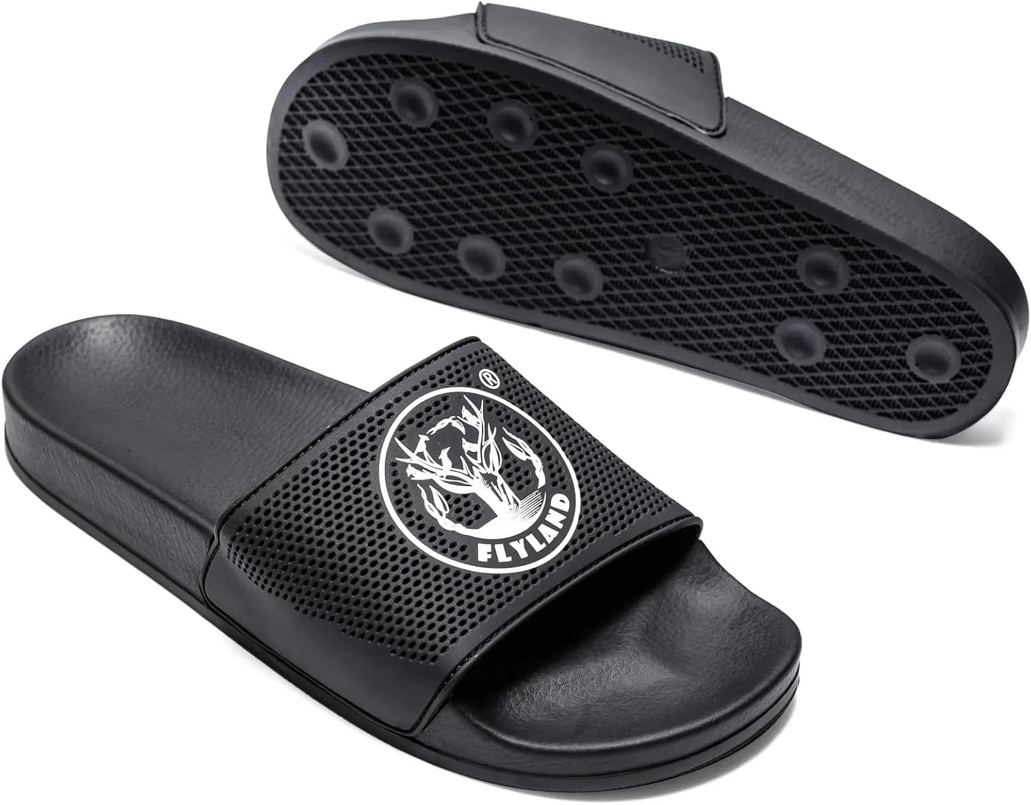 FLYLAND Men's Open Toe Slide Sandals Non-Slip Flat Slippers Outdoor Soft Comfort Fit & Arch Support