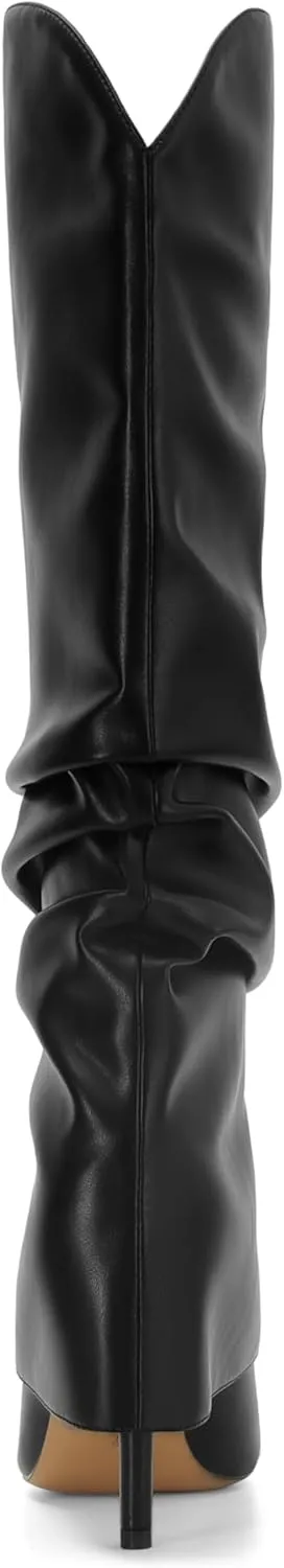 Fold Over Knee High Boots for Women - Wide Calf, Pointed Toe, Tall, Stiletto Heels, Long Boots for Fall - Pull On, Fashion, Casual, Dressy