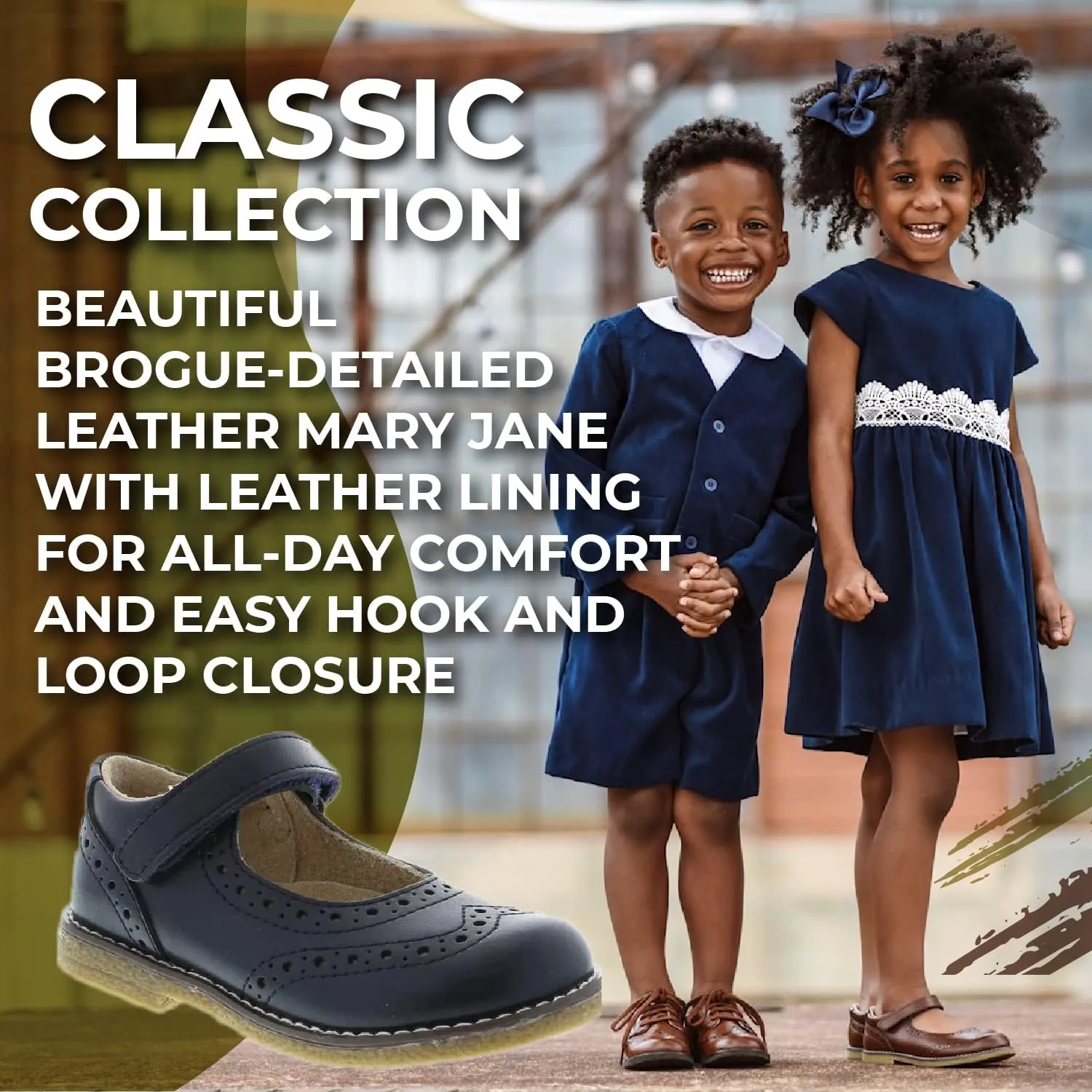 FOOTMATES Lydia Leather Mary Jane Girls Party Dress Flats Shoes with Custom-Fit Insoles, Slip-Resistant Non-Marking Outsoles - for Toddlers and Little Kids, Ages 1-8