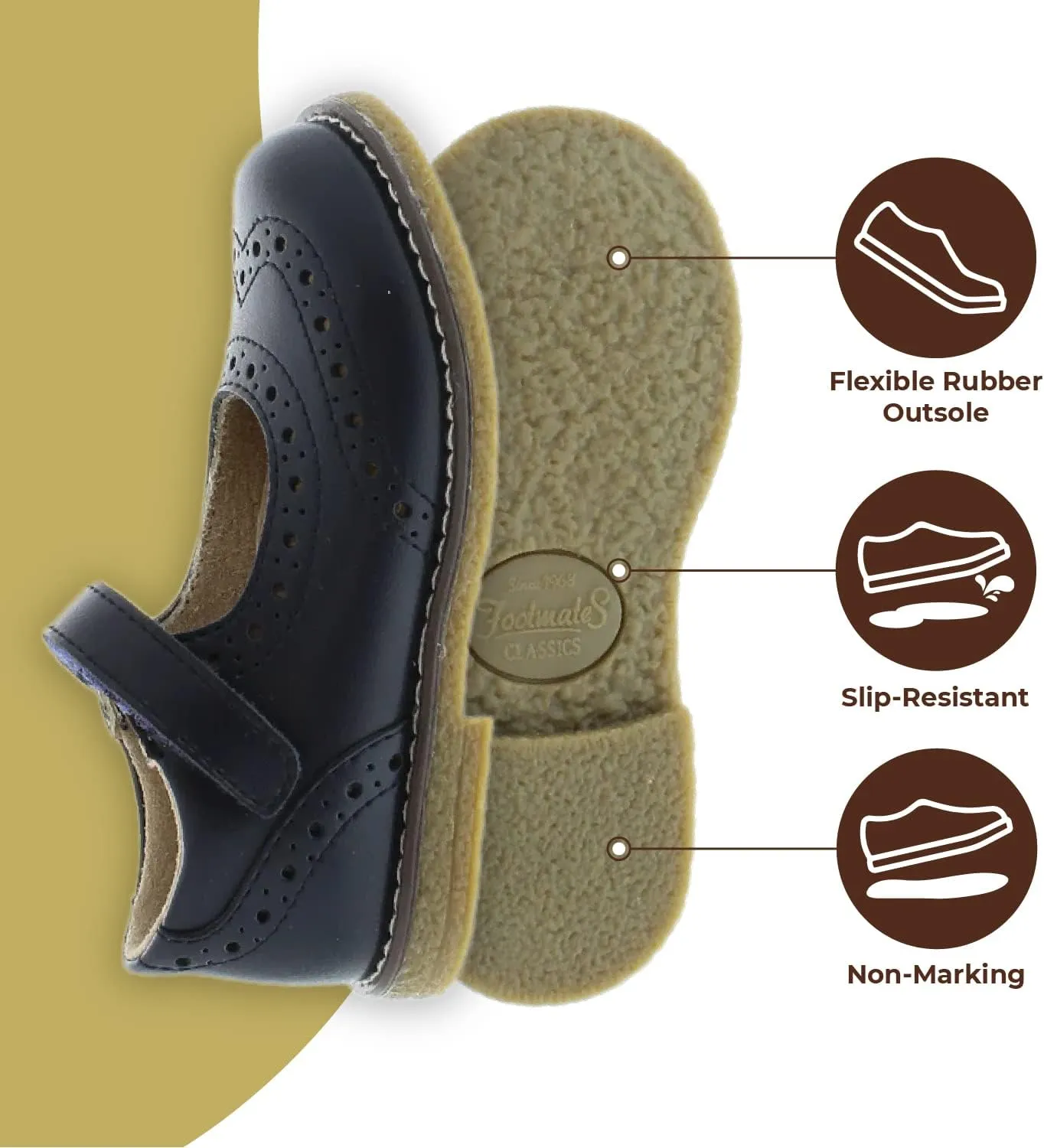 FOOTMATES Lydia Leather Mary Jane Girls Party Dress Flats Shoes with Custom-Fit Insoles, Slip-Resistant Non-Marking Outsoles - for Toddlers and Little Kids, Ages 1-8