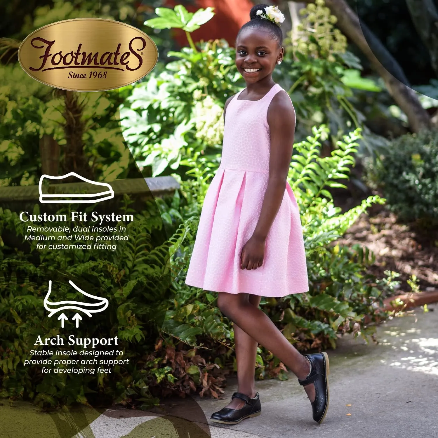 FOOTMATES Lydia Leather Mary Jane Girls Party Dress Flats Shoes with Custom-Fit Insoles, Slip-Resistant Non-Marking Outsoles - for Toddlers and Little Kids, Ages 1-8