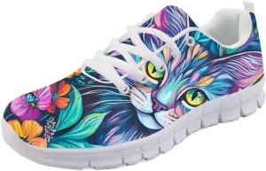Forchrinse Happy Cat Tennis Sneakers Women's Cute Kitten Athletic Running Shoes Lightwegiht Gym Sport Walking Shoes