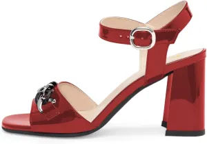 FOWT Women Chain Open Toe Ankle Strap Buckle Glossy Sandals Chunky High Heel Summer Prom Party Shoes Size 4-16 US