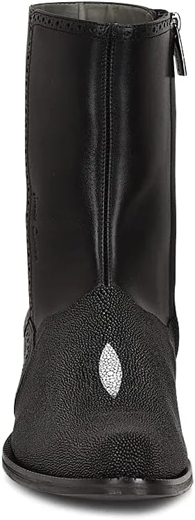 FRANCO CUADRA Men's Dress Boots in Genuine Stingray Leather Black