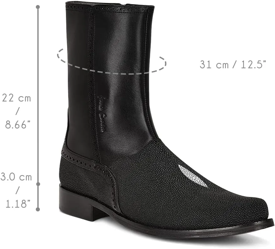 FRANCO CUADRA Men's Dress Boots in Genuine Stingray Leather Black