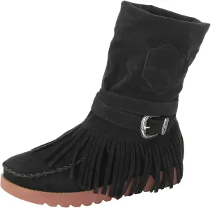 Fringe Cowboy Boots For Women Suede Ankle Boots Moccasin Boots Low Heel Slouch Boots Comfy Flat Western Shoes