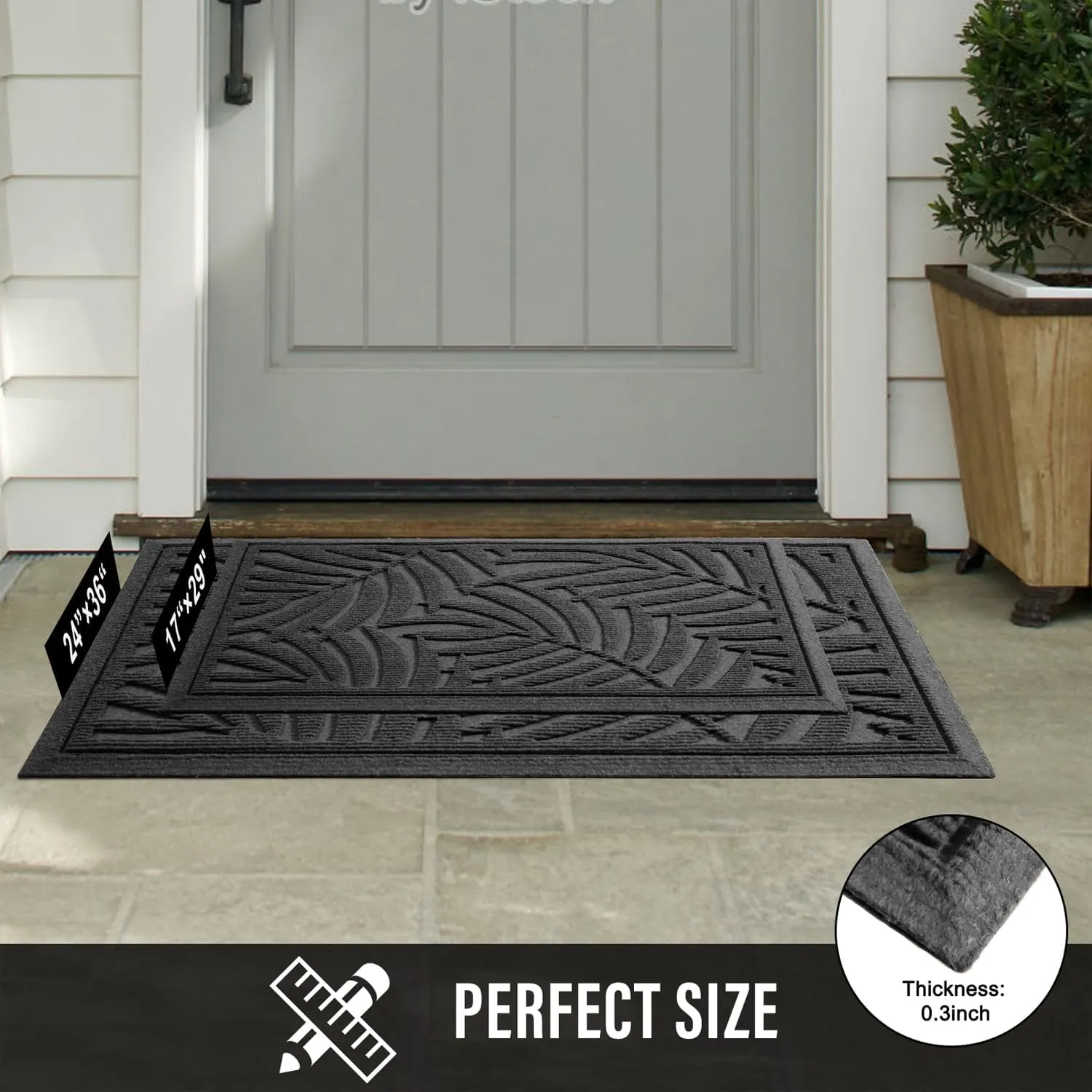Front Door Mat, Absorbent Resist Dirt Welcome Door Mat Indoor Outdoor, Waterproof Doormat, Sturdy Non Slip Backing, Fade Resistant, Low Profile Entry Mat for Entryway, 29×17, Grey