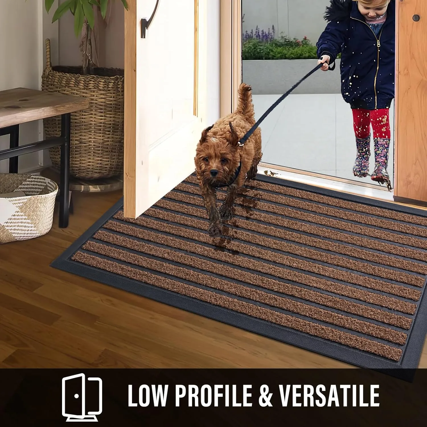 Front Door Mat, Dirt Trapper Outdoor Welcome Door Mat, All-Weather Doormat, Outdoor Door Mats, Sturdy Non Slip Blacking, Easy Clean Entryway Mat, Coffee, 36x24
