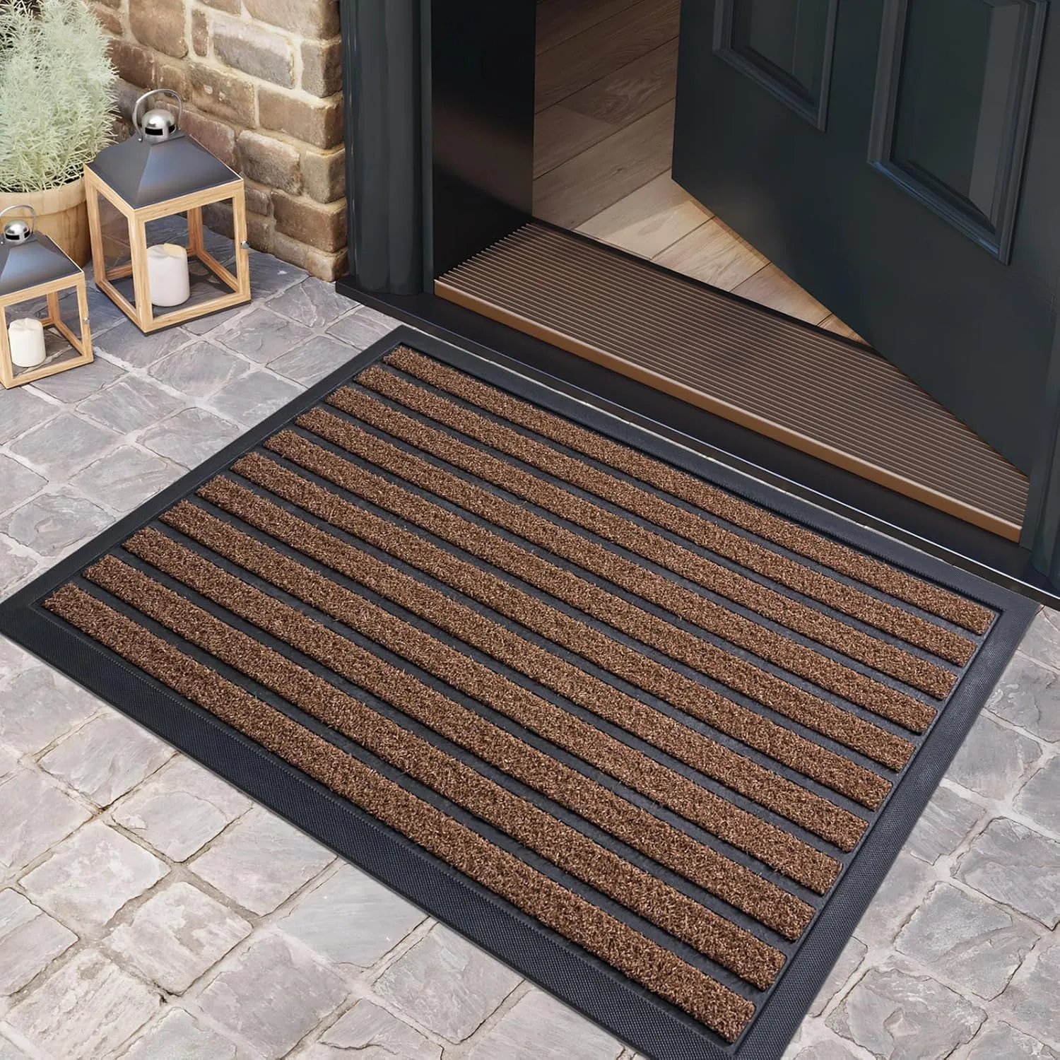 Front Door Mat, Dirt Trapper Outdoor Welcome Door Mat, All-Weather Doormat, Outdoor Door Mats, Sturdy Non Slip Blacking, Easy Clean Entryway Mat, Coffee, 36x24