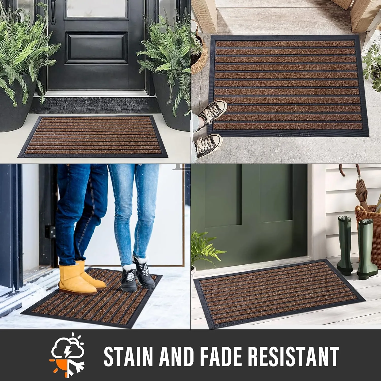 Front Door Mat, Dirt Trapper Outdoor Welcome Door Mat, All-Weather Doormat, Outdoor Door Mats, Sturdy Non Slip Blacking, Easy Clean Entryway Mat, Coffee, 36x24
