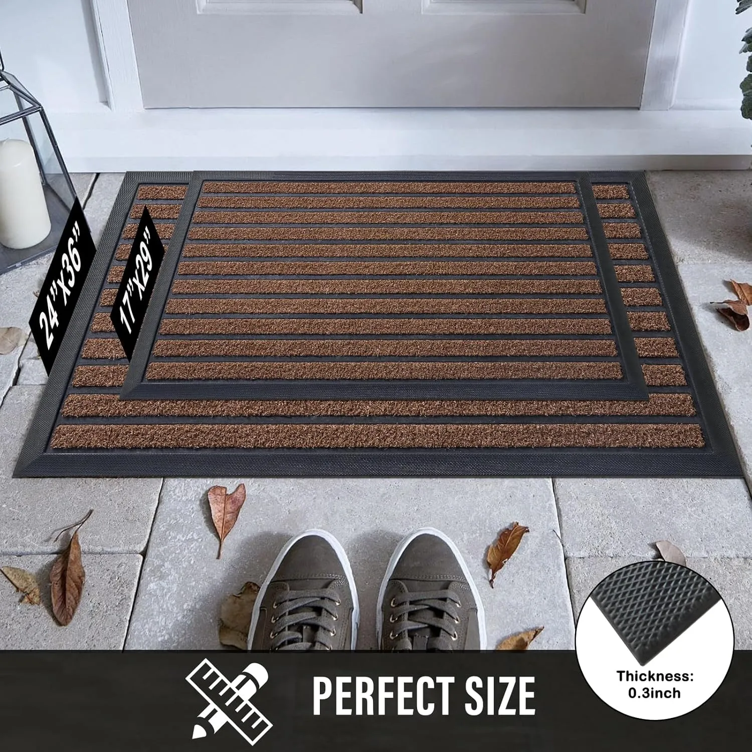 Front Door Mat, Dirt Trapper Outdoor Welcome Door Mat, All-Weather Doormat, Outdoor Door Mats, Sturdy Non Slip Blacking, Easy Clean Entryway Mat, Coffee, 36x24