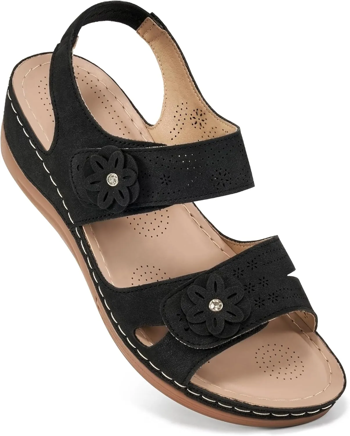 FUDYNMALC Sandals for Women Orthopedic Shoes: Comfortable Dressy Womens Wedge Sandal Summer Walking Wedges - Casual Platform Sandals with Adjustable Hook Loop