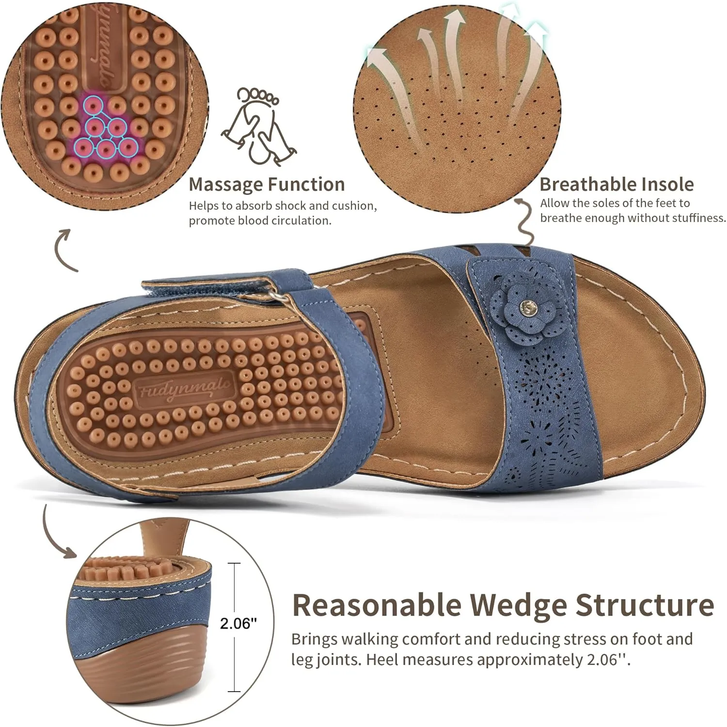 FUDYNMALC Sandals for Women Orthopedic Shoes: Comfortable Dressy Womens Wedge Sandal Summer Walking Wedges - Casual Platform Sandals with Adjustable Hook Loop