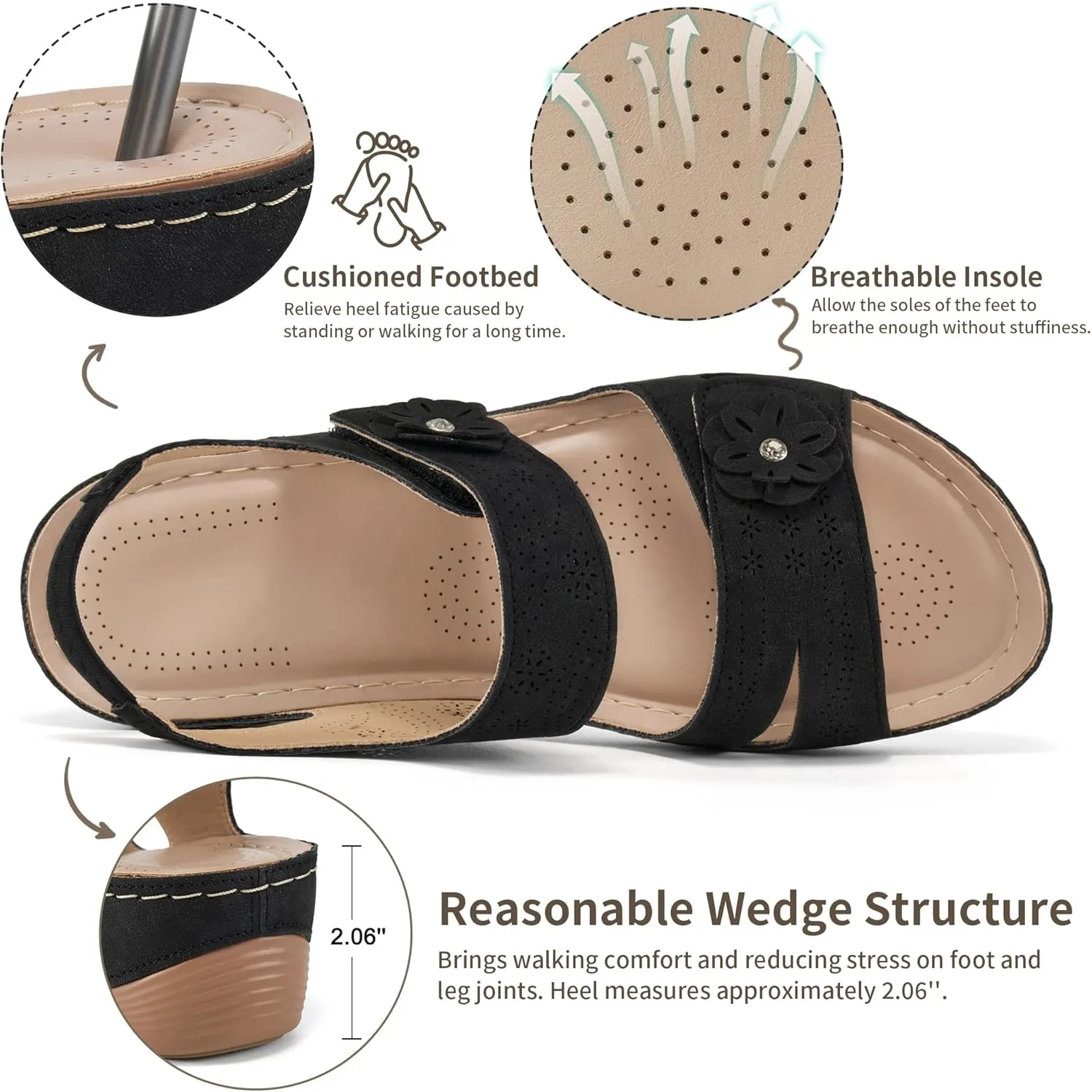 FUDYNMALC Sandals for Women Orthopedic Shoes: Comfortable Dressy Womens Wedge Sandal Summer Walking Wedges - Casual Platform Sandals with Adjustable Hook Loop