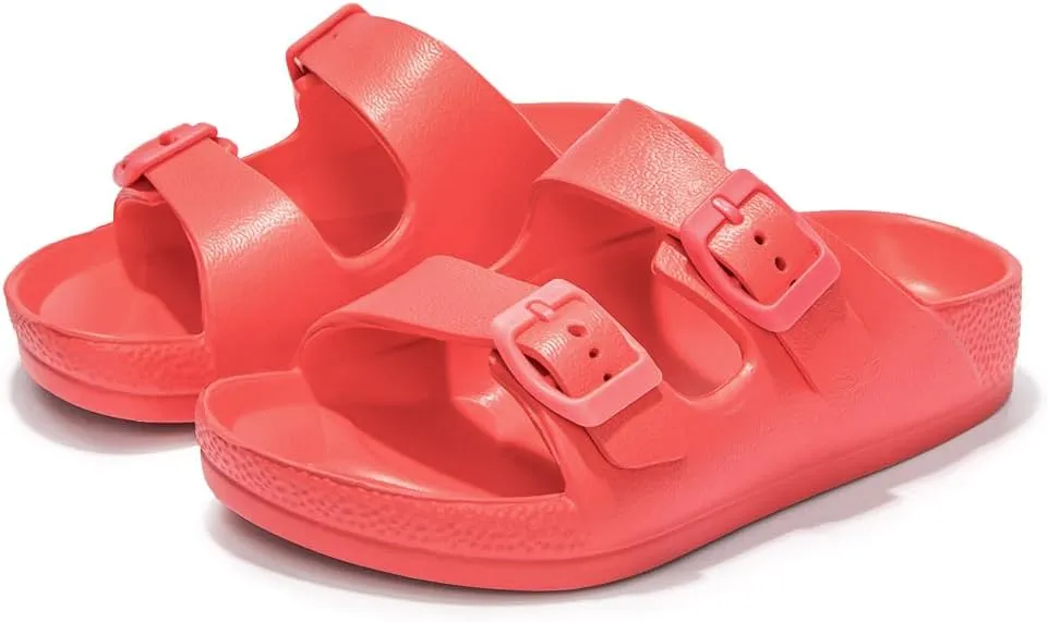 FUNKYMONKEY Unisex-Child Slides Double Buckle Adjustable EVA Flat Sandals for Boys Girls