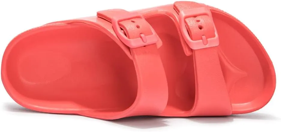 FUNKYMONKEY Unisex-Child Slides Double Buckle Adjustable EVA Flat Sandals for Boys Girls