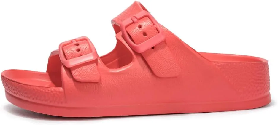 FUNKYMONKEY Unisex-Child Slides Double Buckle Adjustable EVA Flat Sandals for Boys Girls