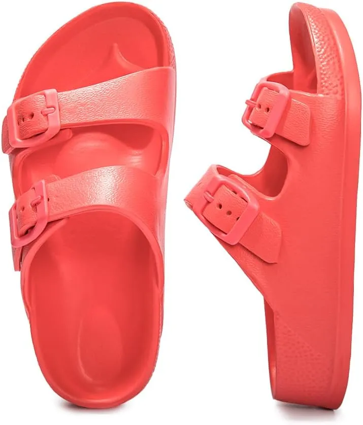 FUNKYMONKEY Unisex-Child Slides Double Buckle Adjustable EVA Flat Sandals for Boys Girls