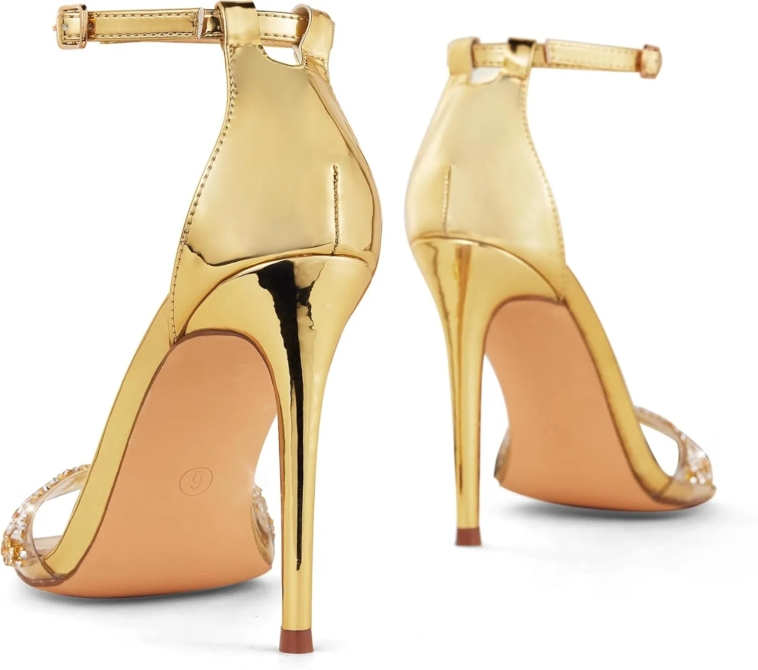 GENSHUO Sparkling Heeled Sandals for Women Clear Open Toe with Rhinestones Heels for Weddings Party Proms