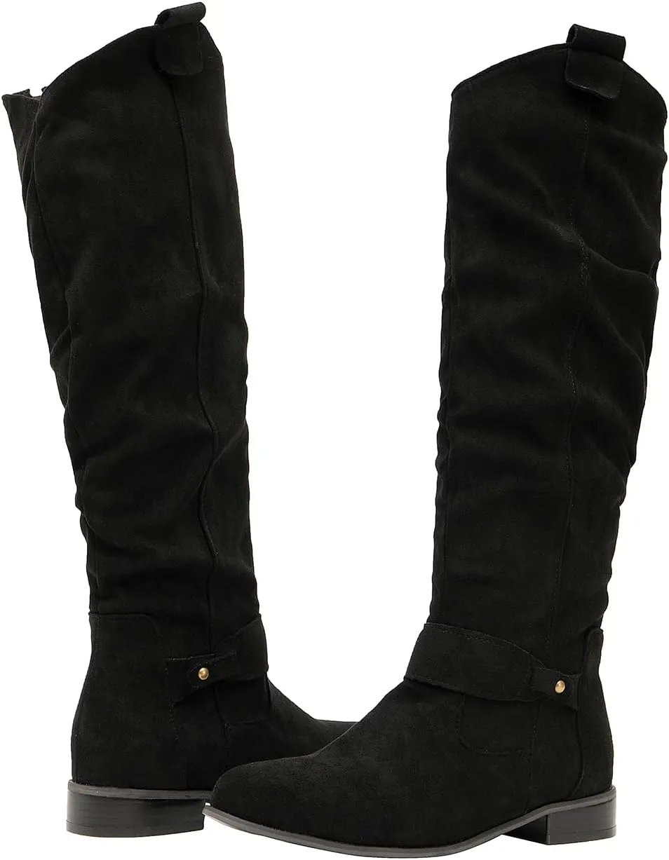 getmorebeauty Women's Winter Boots Knee High Boots Flat Suede Side Zipper Thigh High Boots