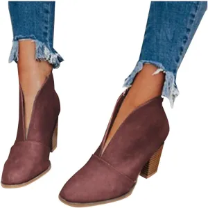Gibobby Ankle Boots for Women Dressy Wedge Boots V Cutout Autumn Dressing Stacked Chunky Heel Short Cowboy Booties 2022 Fall Boots