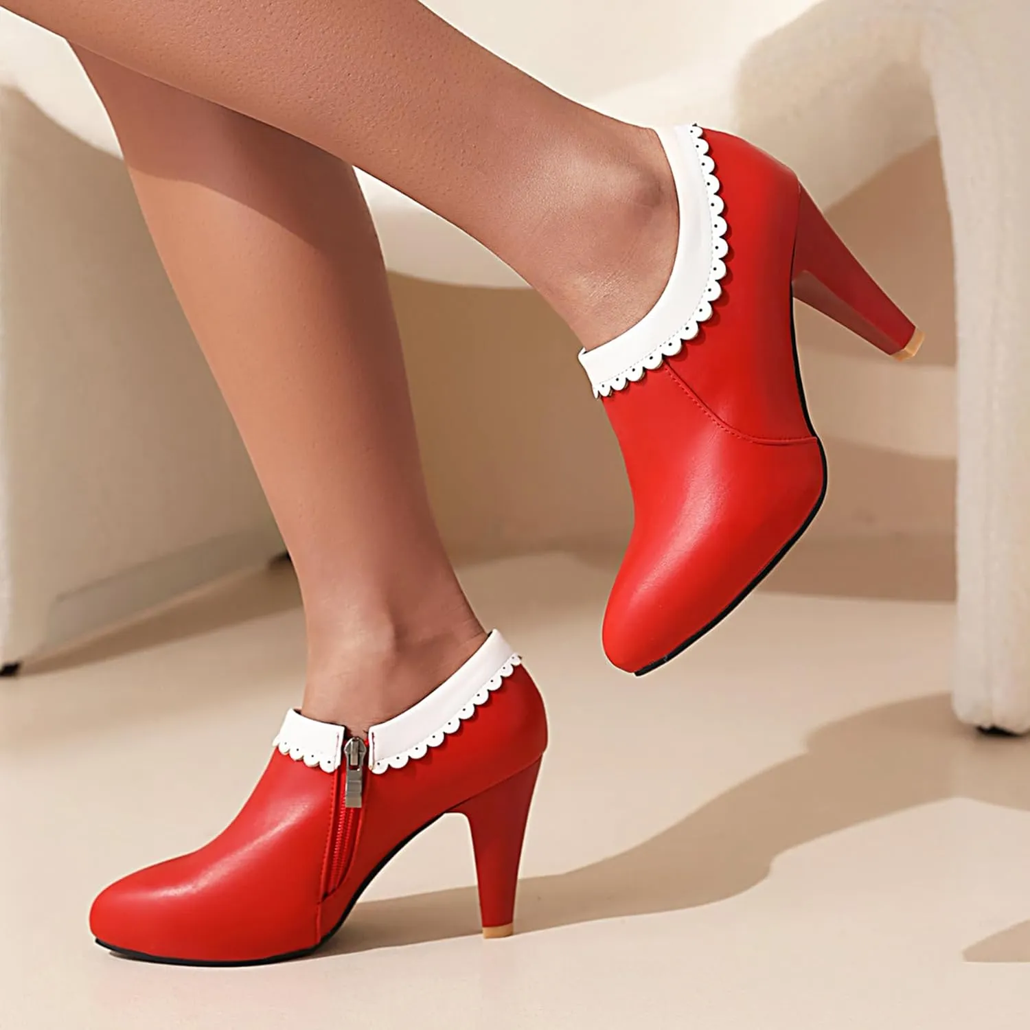 Gicoiz Pointed Toe High Heels Women Office Loafers Zip Ankle Boots