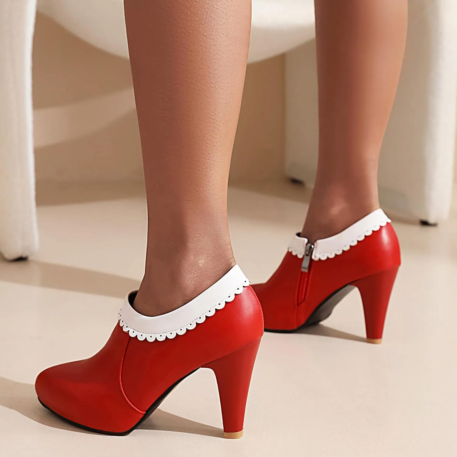 Gicoiz Pointed Toe High Heels Women Office Loafers Zip Ankle Boots