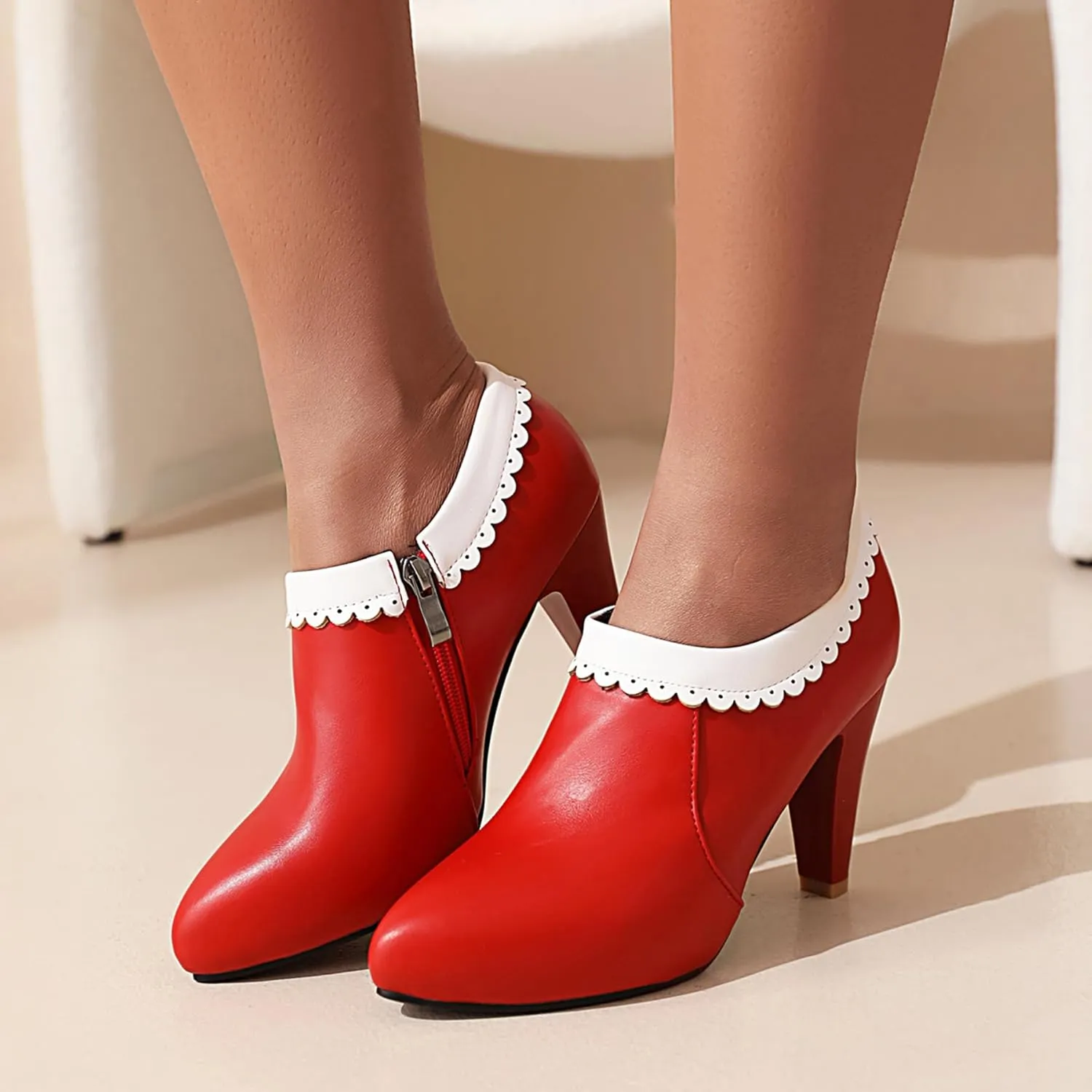 Gicoiz Pointed Toe High Heels Women Office Loafers Zip Ankle Boots