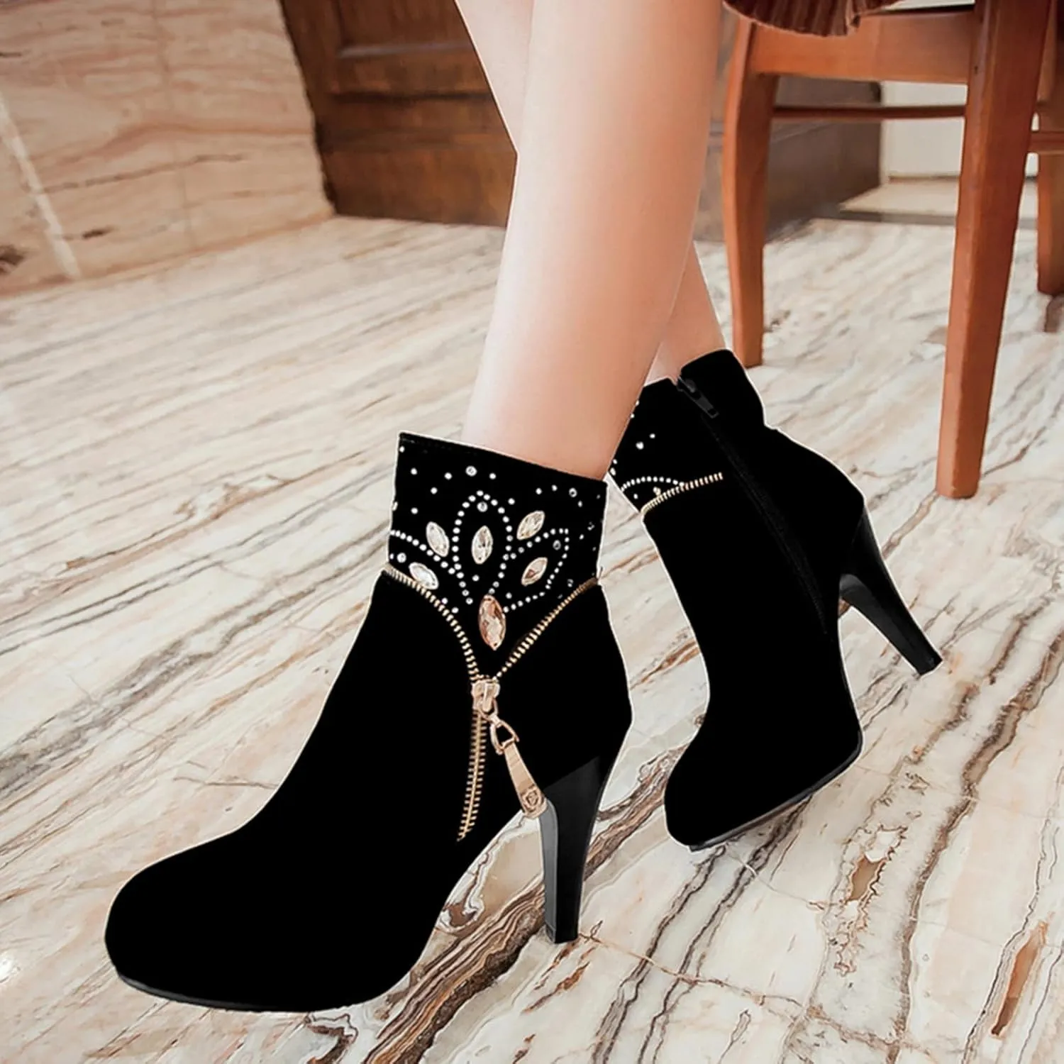 Gicoiz Women Elegant High Heels Suede Platform Ankle Boots