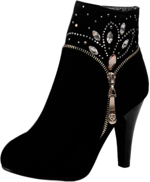 Gicoiz Women Elegant High Heels Suede Platform Ankle Boots