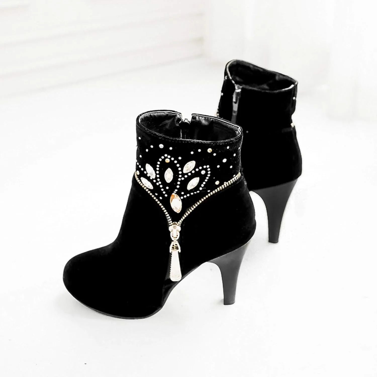Gicoiz Women Elegant High Heels Suede Platform Ankle Boots