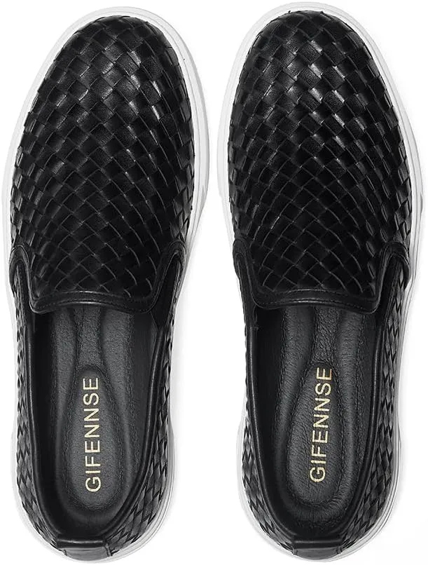 GIFENNSE Men's Hand-Woven Leather Casual Loafers Sneakers