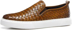 GIFENNSE Men's Hand-Woven Leather Casual Loafers Sneakers