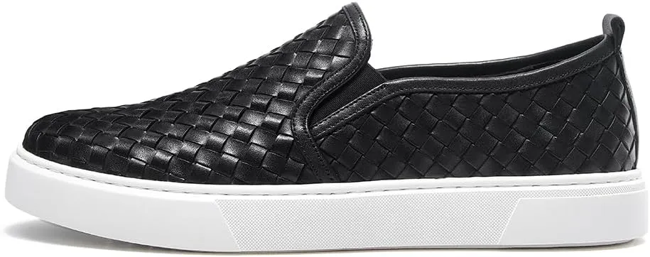 GIFENNSE Men's Hand-Woven Leather Casual Loafers Sneakers