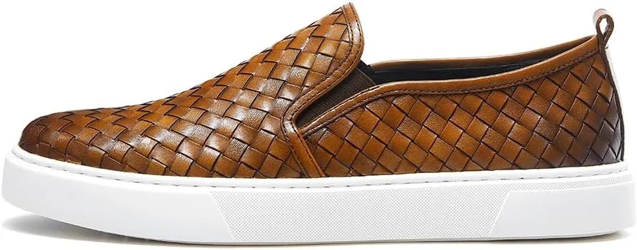 GIFENNSE Men's Hand-Woven Leather Casual Loafers Sneakers