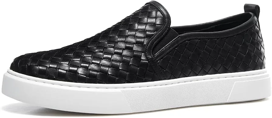GIFENNSE Men's Hand-Woven Leather Casual Loafers Sneakers