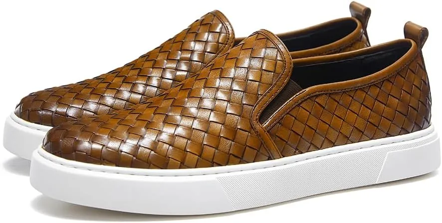 GIFENNSE Men's Hand-Woven Leather Casual Loafers Sneakers