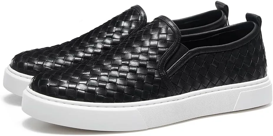 GIFENNSE Men's Hand-Woven Leather Casual Loafers Sneakers