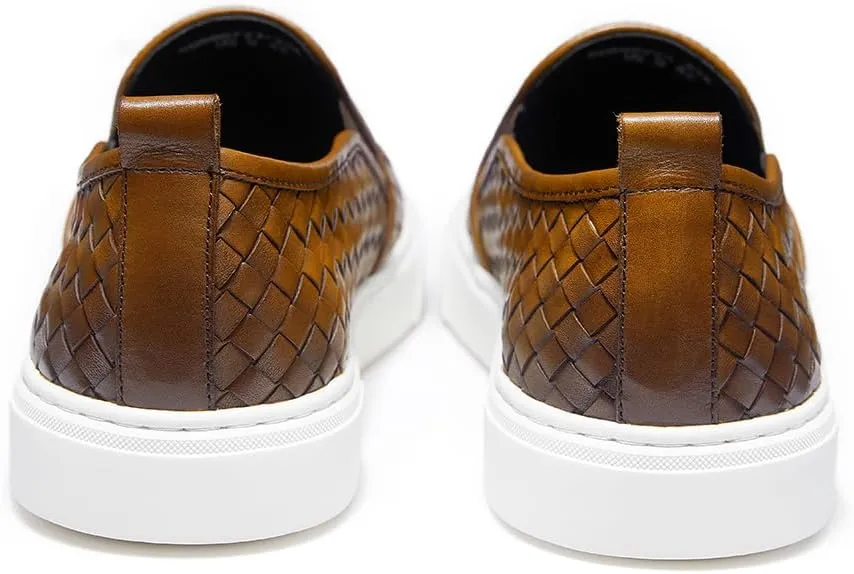 GIFENNSE Men's Hand-Woven Leather Casual Loafers Sneakers