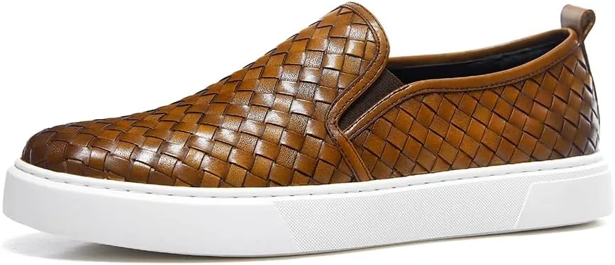 GIFENNSE Men's Hand-Woven Leather Casual Loafers Sneakers