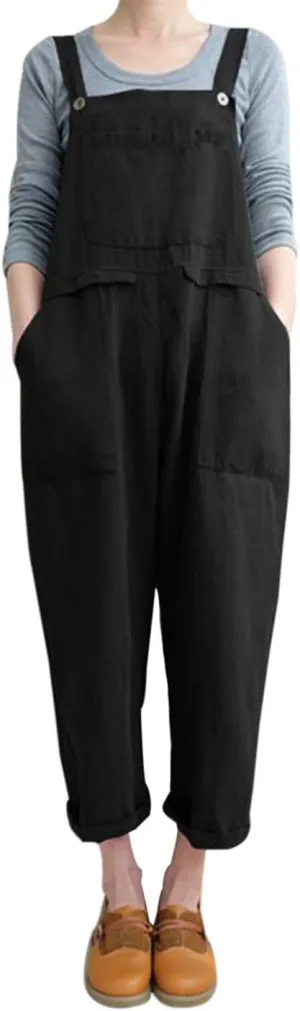 Gihuo Women's Linen Overalls Loose Fit Baggy Bib Wide Leg Jumpsuits Casual Summer Outfits Trendy 2025