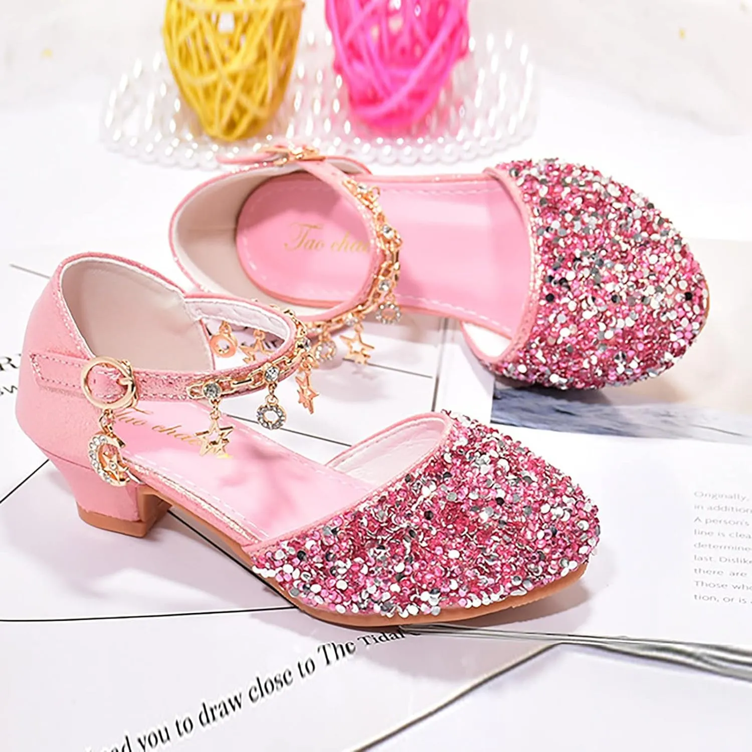 Girl Sequin Shoe Bow Wedding Sandals Bowknot Mary Jane Dress Shoes High Heels Shiny Sandals Glitter Flat Shoes