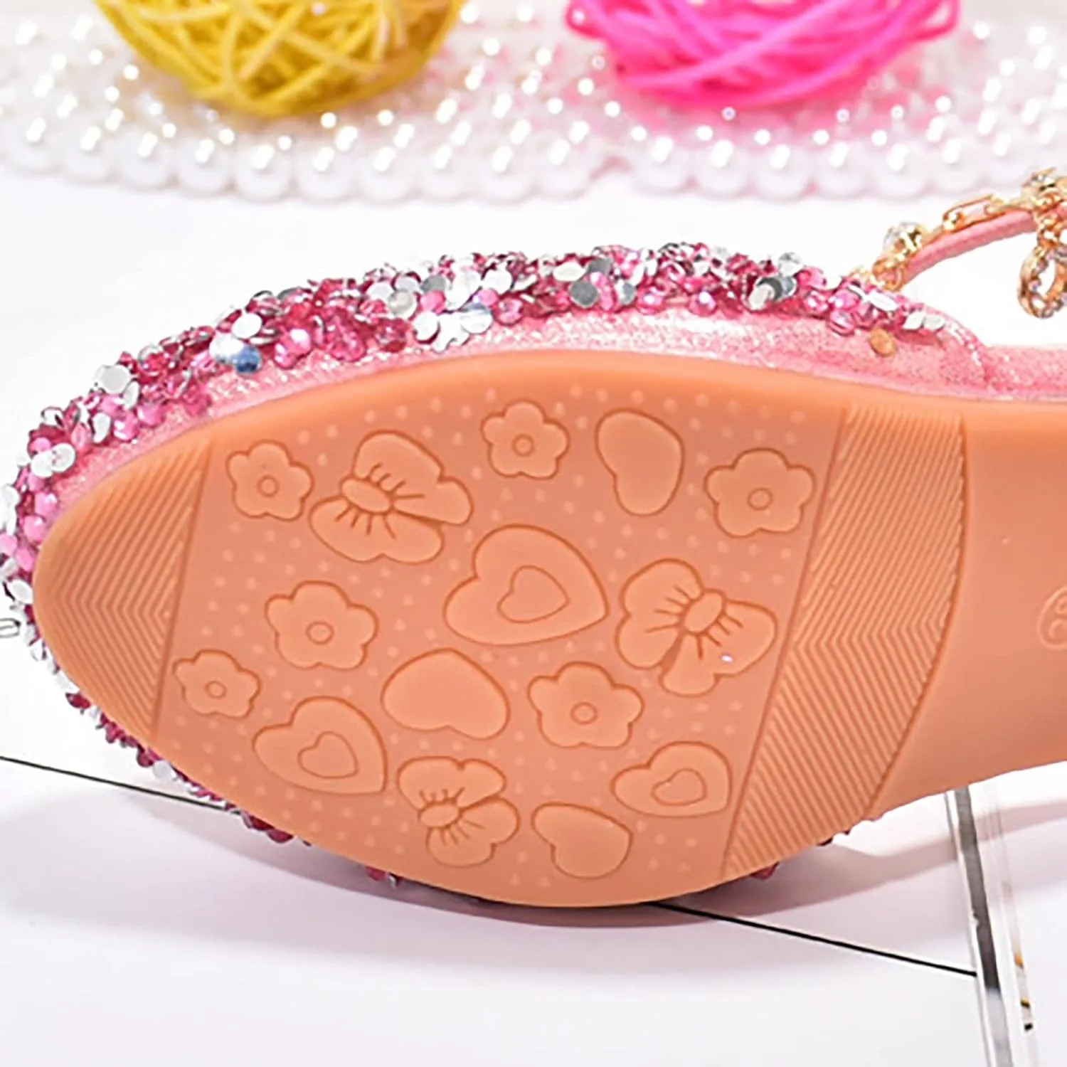 Girl Sequin Shoe Bow Wedding Sandals Bowknot Mary Jane Dress Shoes High Heels Shiny Sandals Glitter Flat Shoes