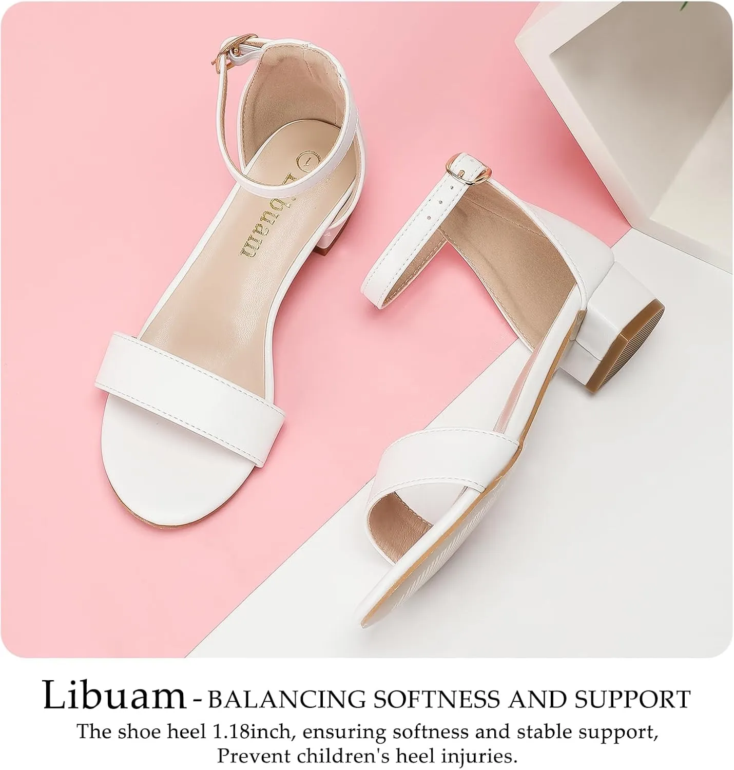 Girls fashion Sandals Heels Dress Pump Ankle Strap Open Toe Flower Girl Wedding Party for Little Big Kid