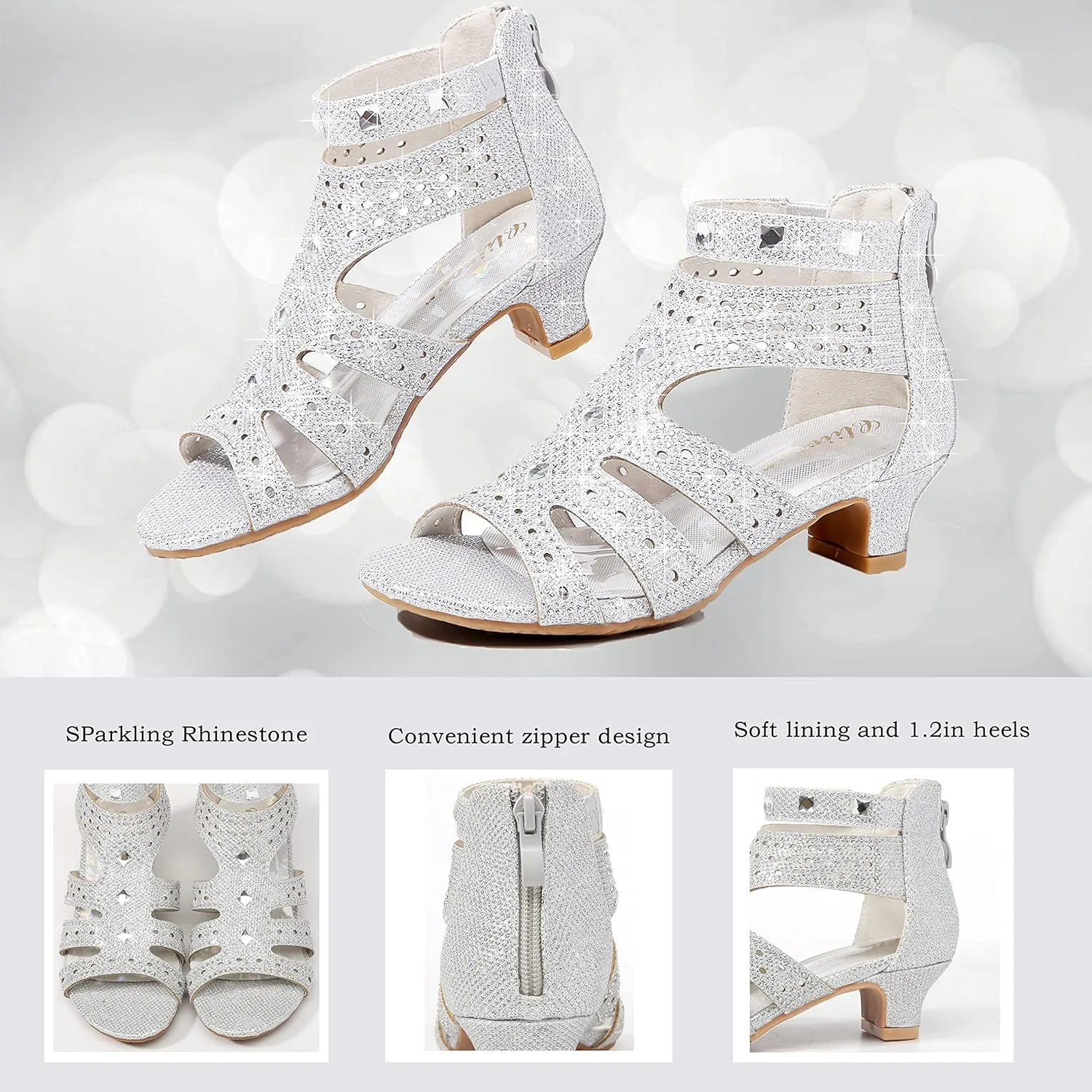 Girls High Heels Dress Pump Sandals Glitter Wedding Flower Party Princess Shoes for Kids Toddler