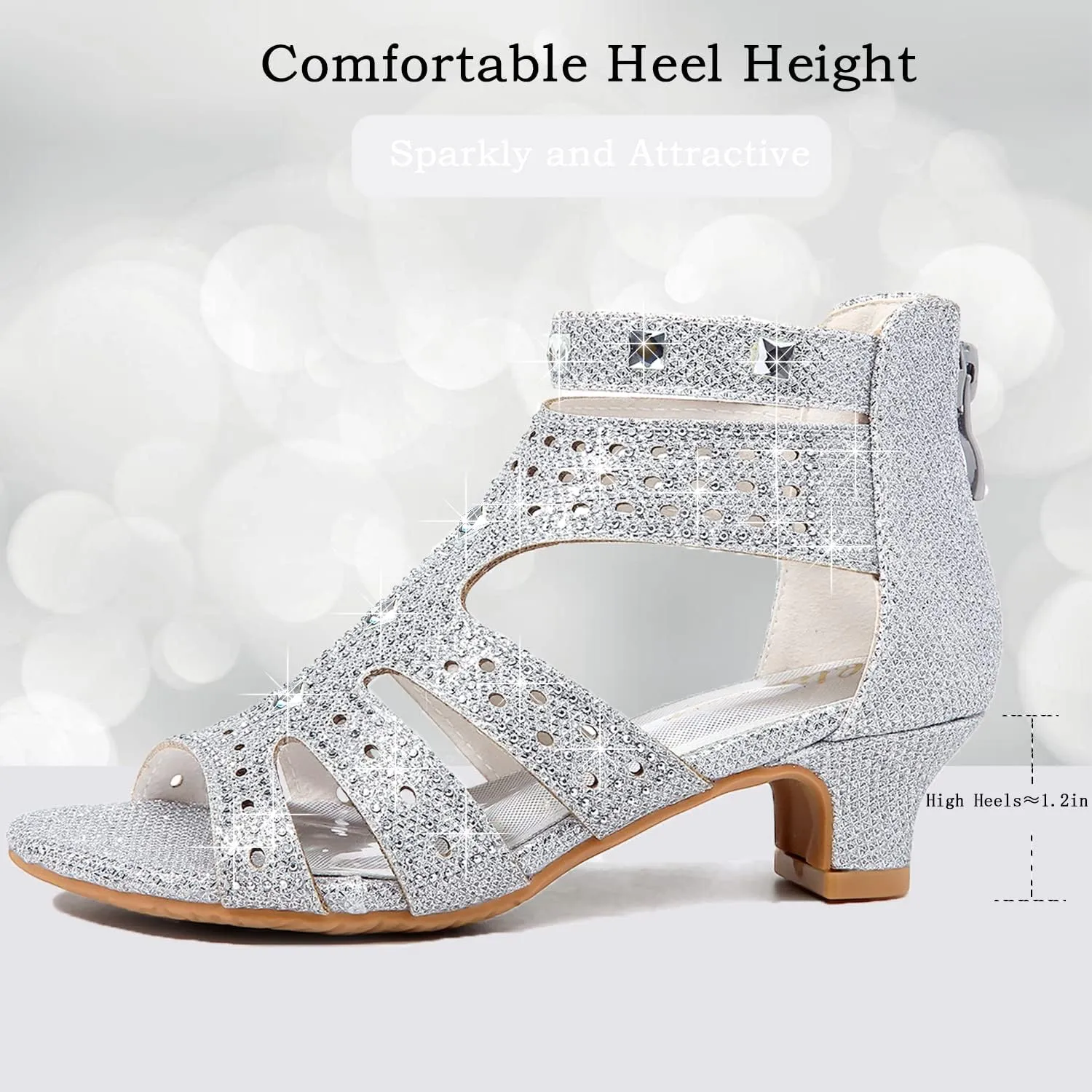 Girls High Heels Dress Pump Sandals Glitter Wedding Flower Party Princess Shoes for Kids Toddler