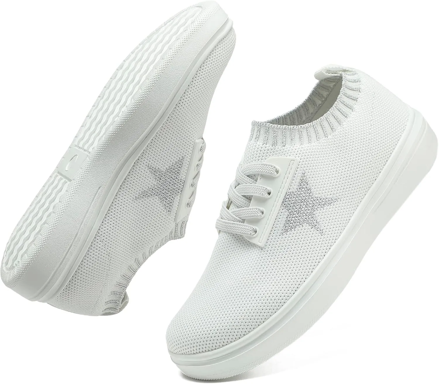 Girls White Running Shoes - Lightweight Breathable Sneakers for Kids and Toddlers - Mesh Casual Sports Tennis Shoes