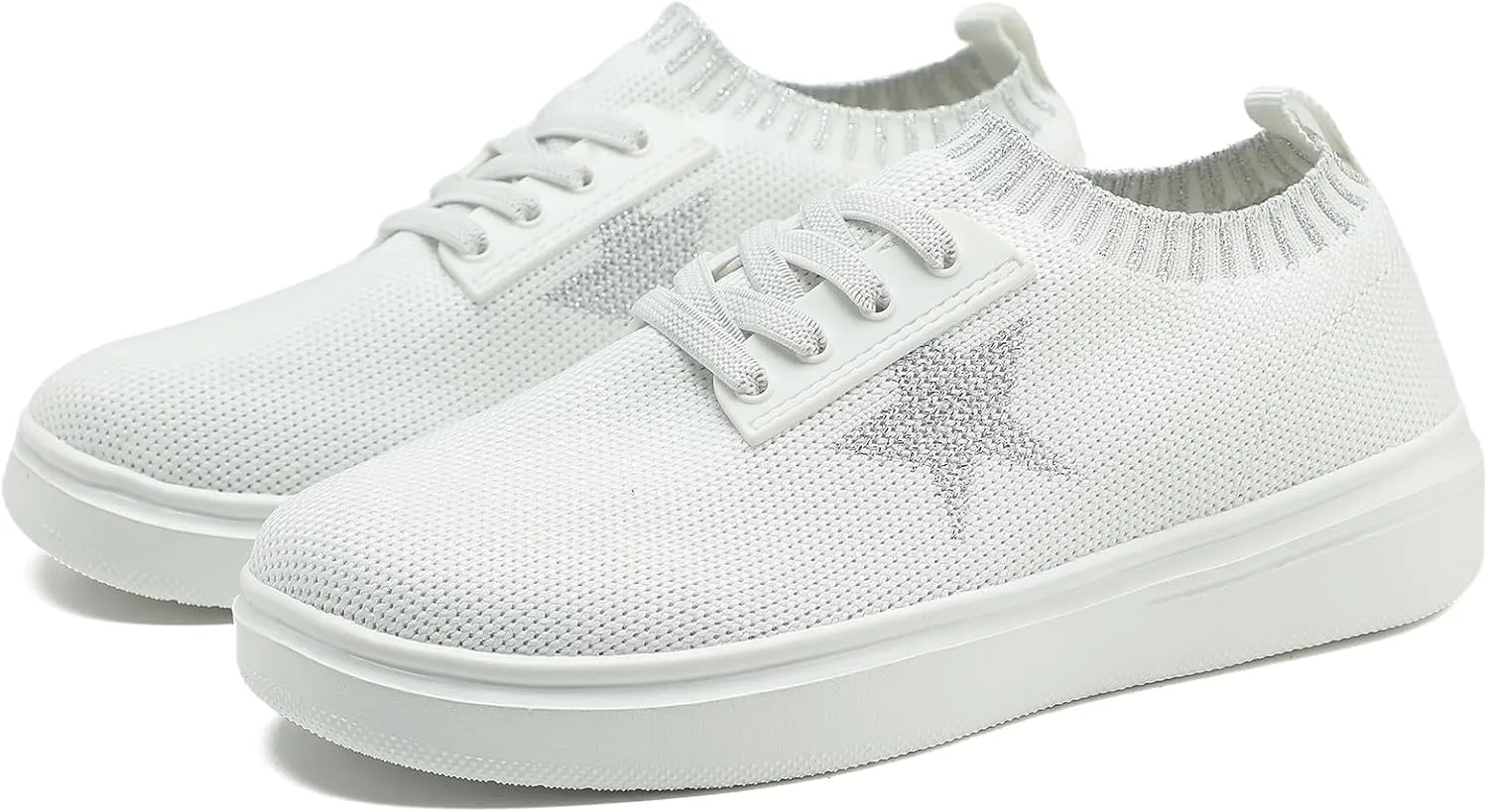 Girls White Running Shoes - Lightweight Breathable Sneakers for Kids and Toddlers - Mesh Casual Sports Tennis Shoes